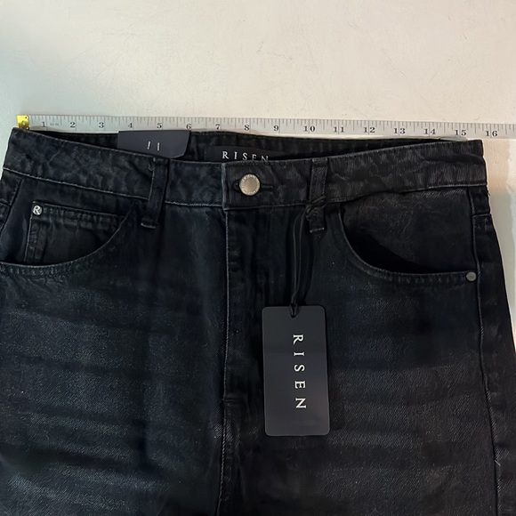 NWT Risen jeans high-waist black straight leg jeans black frayed hem - Picture 6 of 14